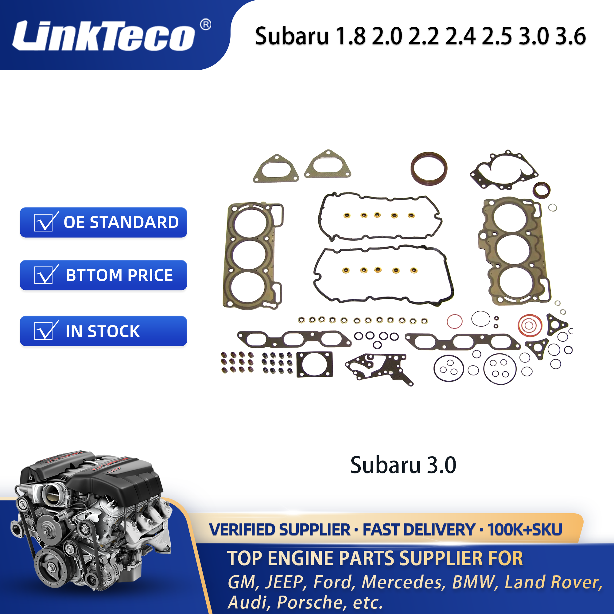 Linkteco Full Gasket Set For Subaru 1.8 2.0 2.2 2.4 2.5 3.0 3.6 10105AA990 218.790 864.610 S90229-01 HB297 CS26712 CS9854