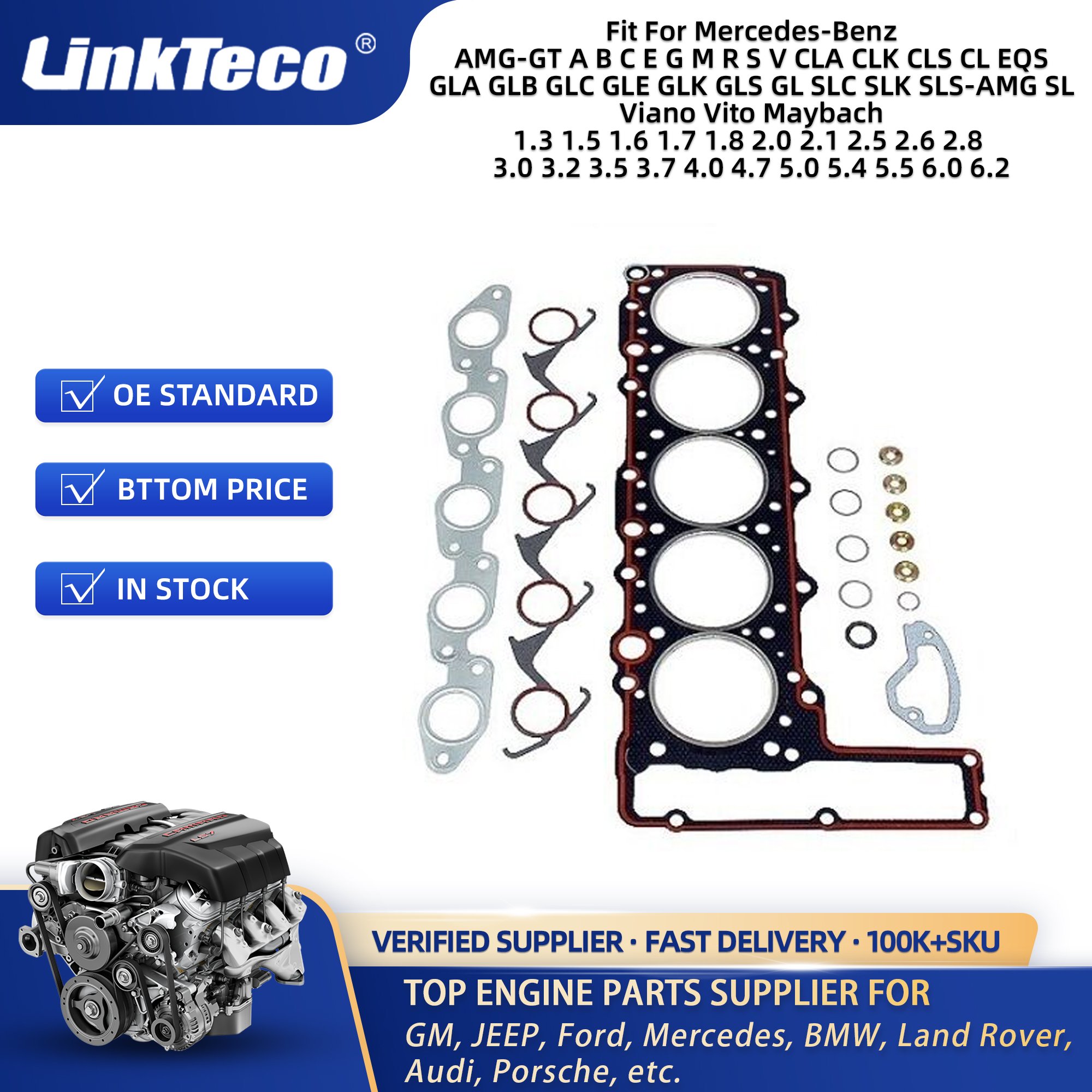 Linkteco Cylinder Head Gaskets For MERCEDES BENZ AMG-GT CLA CL CLK CLS EQS GLA GLB GLC GLE GLK GLS GL SLS-AMG Viano Vito Maybach