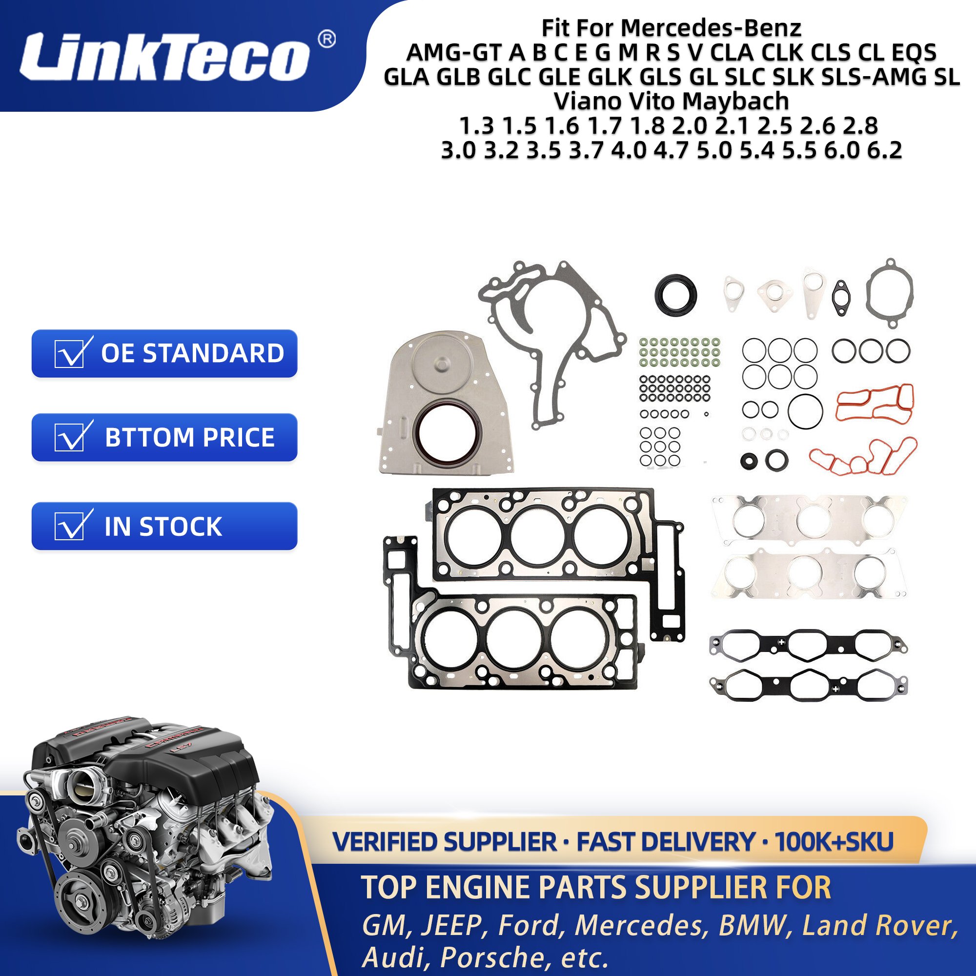 Linkteco Cylinder Head Gaskets For MERCEDES BENZ AMG-GT CLA CL CLK CLS EQS GLA GLB GLC GLE GLK GLS GL SLS-AMG Viano Vito Maybach
