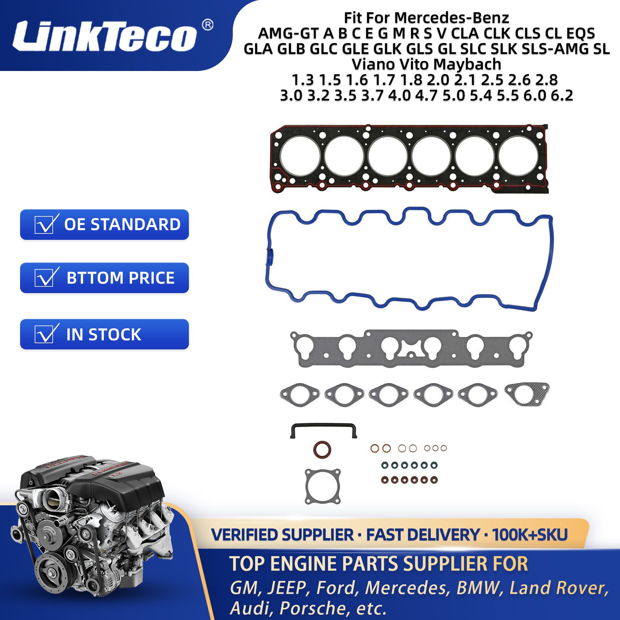 Linkteco Cylinder Head Gaskets For MERCEDES BENZ AMG-GT CLA CL CLK CLS EQS GLA GLB GLC GLE GLK GLS GL SLS-AMG Viano Vito Maybach