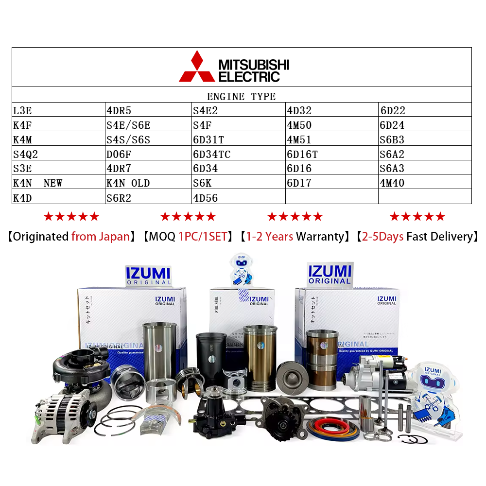 4M40 4M40T Overhaul Rebuild Kit With Bearings Piston Rings Full Gasket Liner Kit for Mitsubishi engine PAJERO TRITON MK NM parts