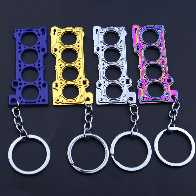 Wholesale Creative Automotive 4 Cylinder Engine Cylinder Gasket Keychain Car Gift Metal Car Parts Key Chain