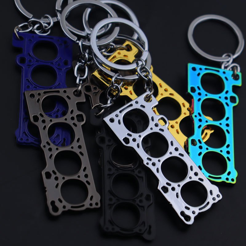 Wholesale Creative Automotive 4 Cylinder Engine Cylinder Gasket Keychain Car Gift Metal Car Parts Key Chain
