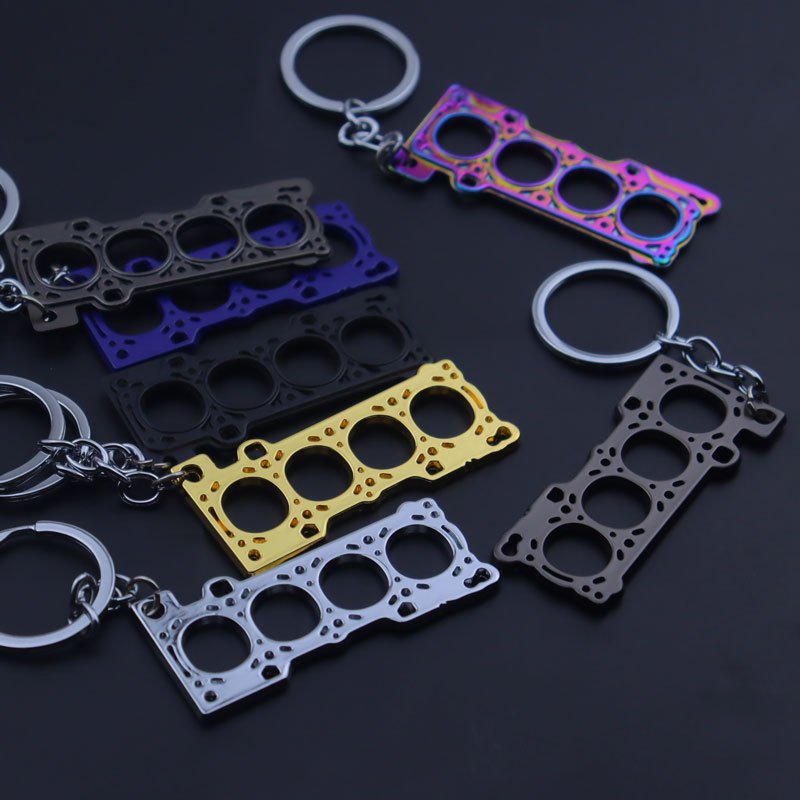 Wholesale Creative Automotive 4 Cylinder Engine Cylinder Gasket Keychain Car Gift Metal Car Parts Key Chain