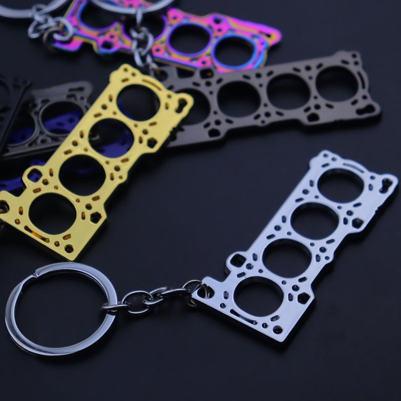 Wholesale Creative Automotive 4 Cylinder Engine Cylinder Gasket Keychain Car Gift Metal Car Parts Key Chain