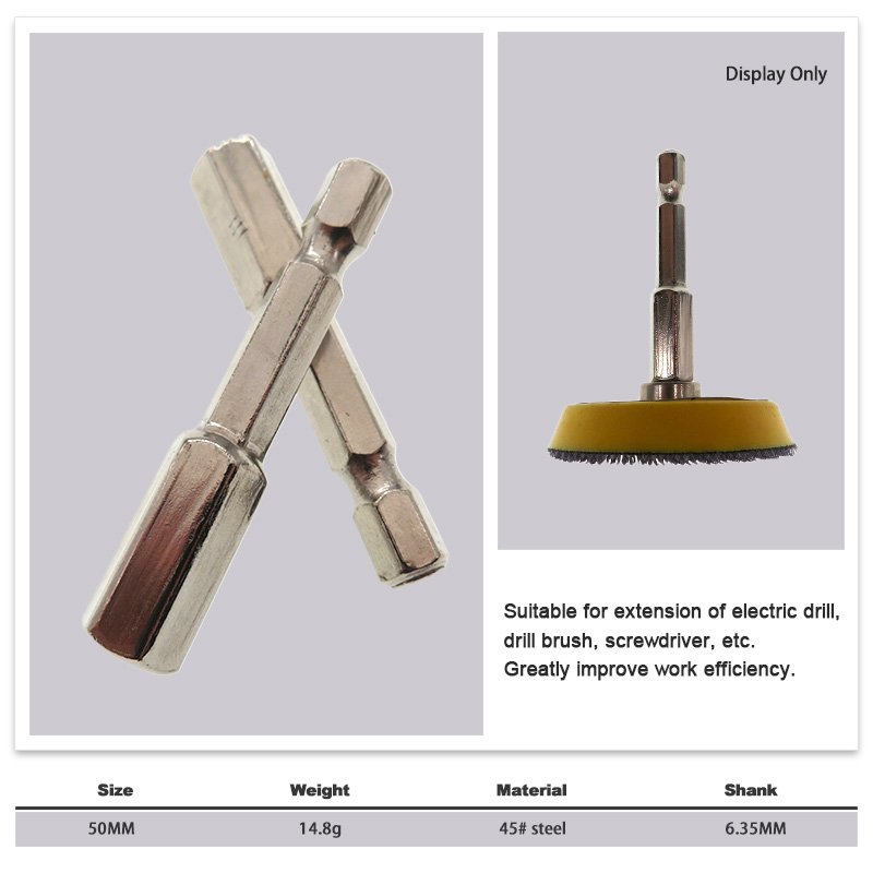 Multifunction M6-1 50mm Tray Fitting American Hex Adapter Connection Rod with 1/4" 6.35MM Internal Thread Power Tool Accessory
