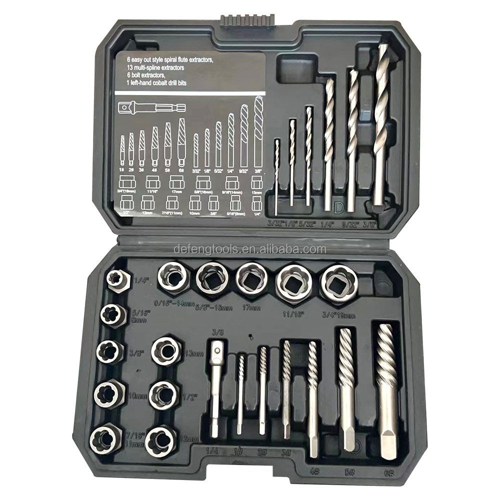 26pc nut screw extractor left rotation twist drill connecting rod disassembly tool sliding nut removal accessory set