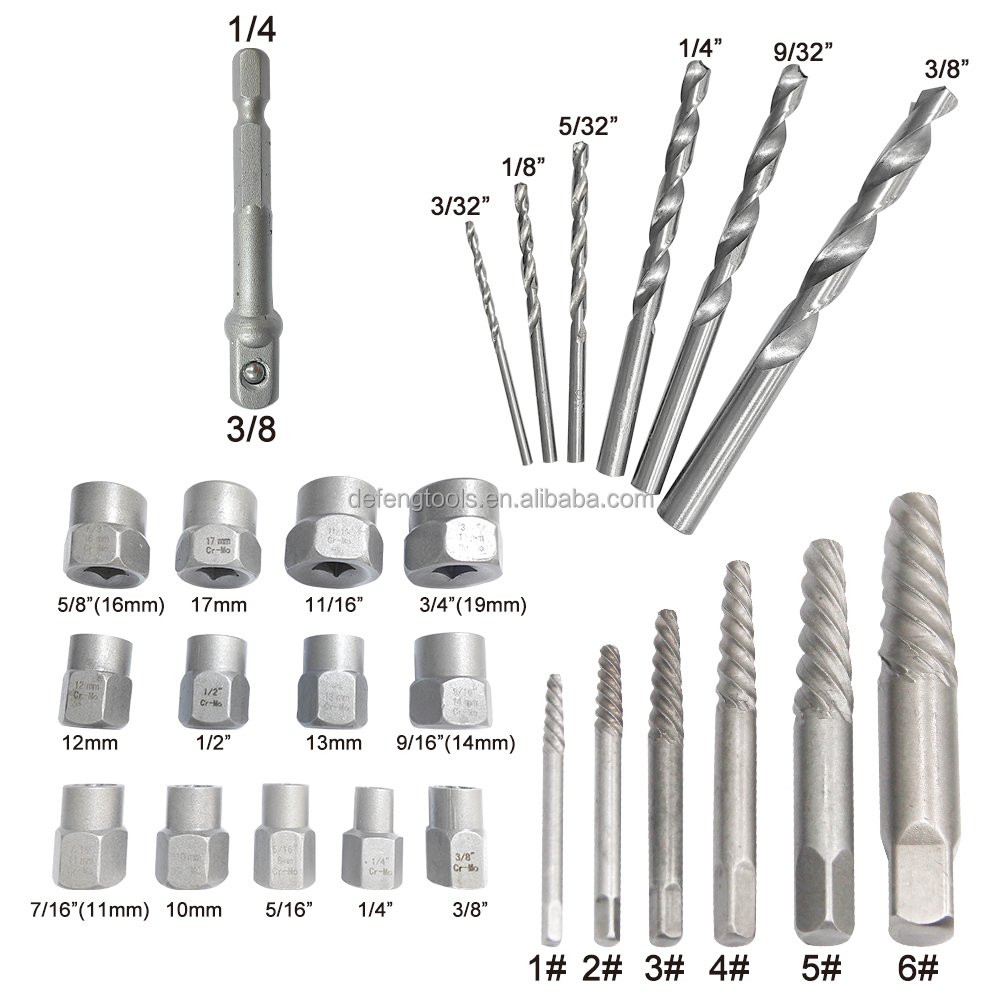 26pc nut screw extractor left rotation twist drill connecting rod disassembly tool sliding nut removal accessory set