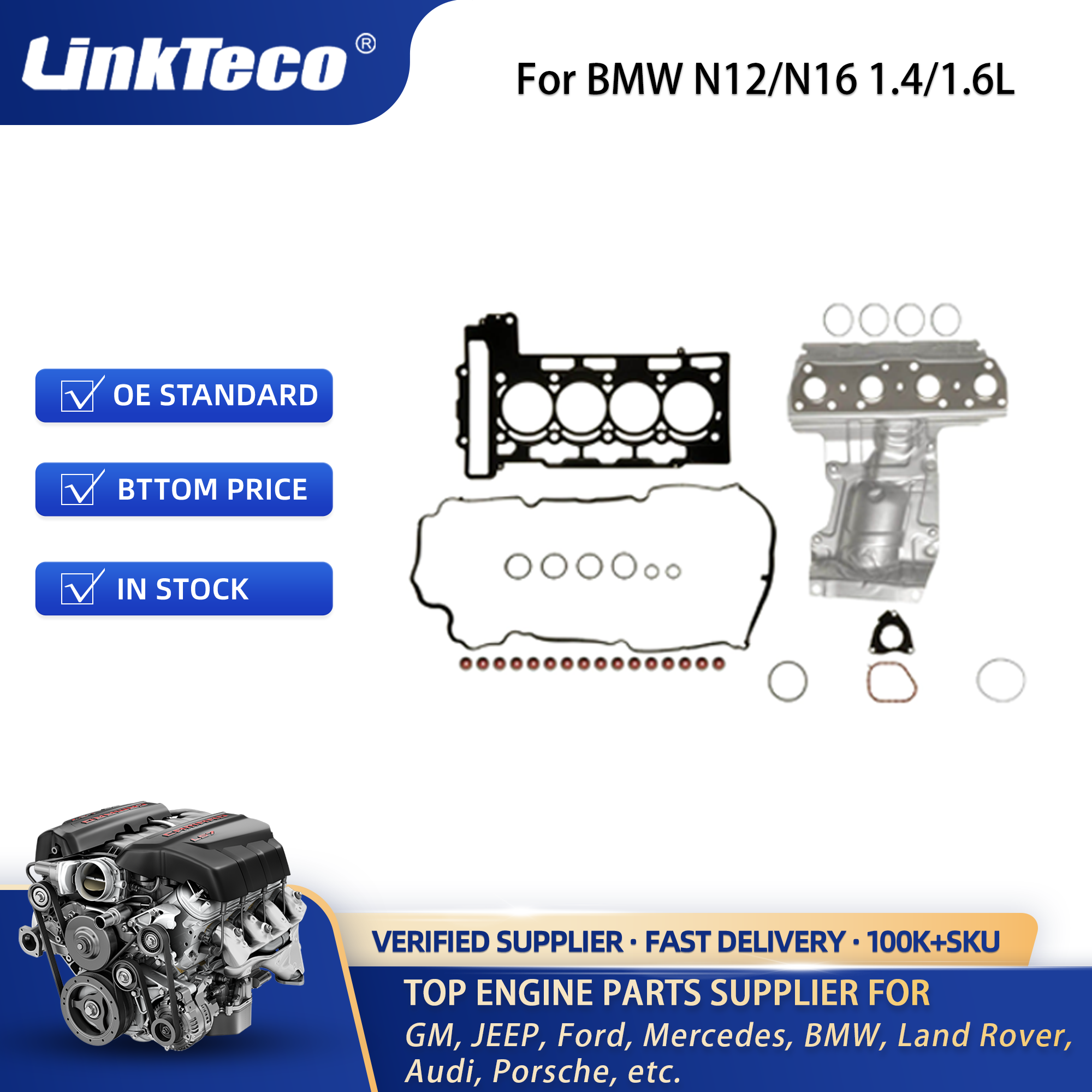 Linkteco Engine Cylinder Head& Bolts&Head Gasket Kit for BMW Mini Cooper N12 N16 1.4L 1.6L Turbo DOHC 11120427689 52283900