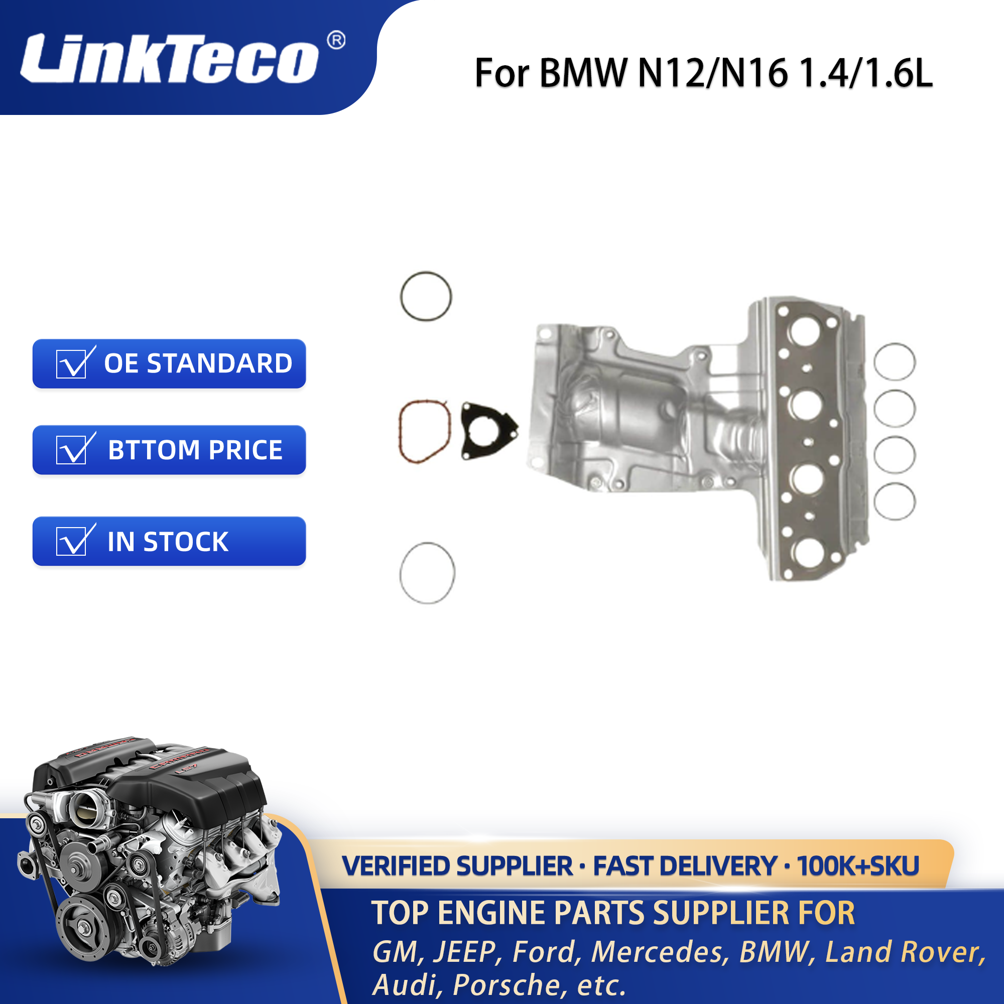 Linkteco Engine Cylinder Head& Bolts&Head Gasket Kit for BMW Mini Cooper N12 N16 1.4L 1.6L Turbo DOHC 11120427689 52283900