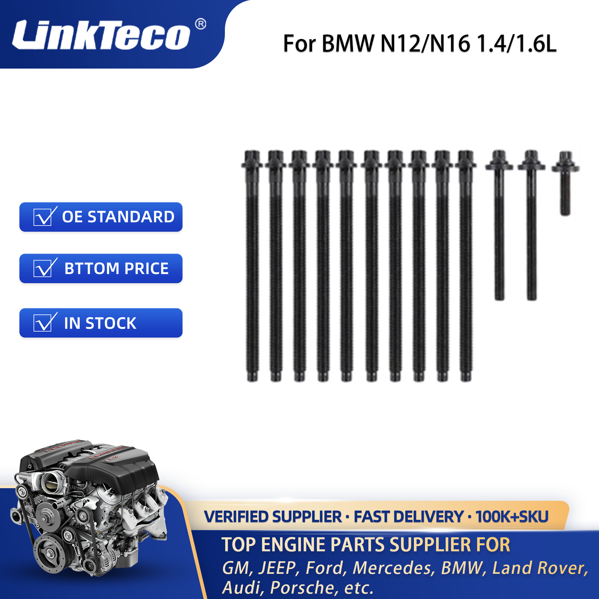 Linkteco Engine Cylinder Head& Bolts&Head Gasket Kit for BMW Mini Cooper N12 N16 1.4L 1.6L Turbo DOHC 11120427689 52283900