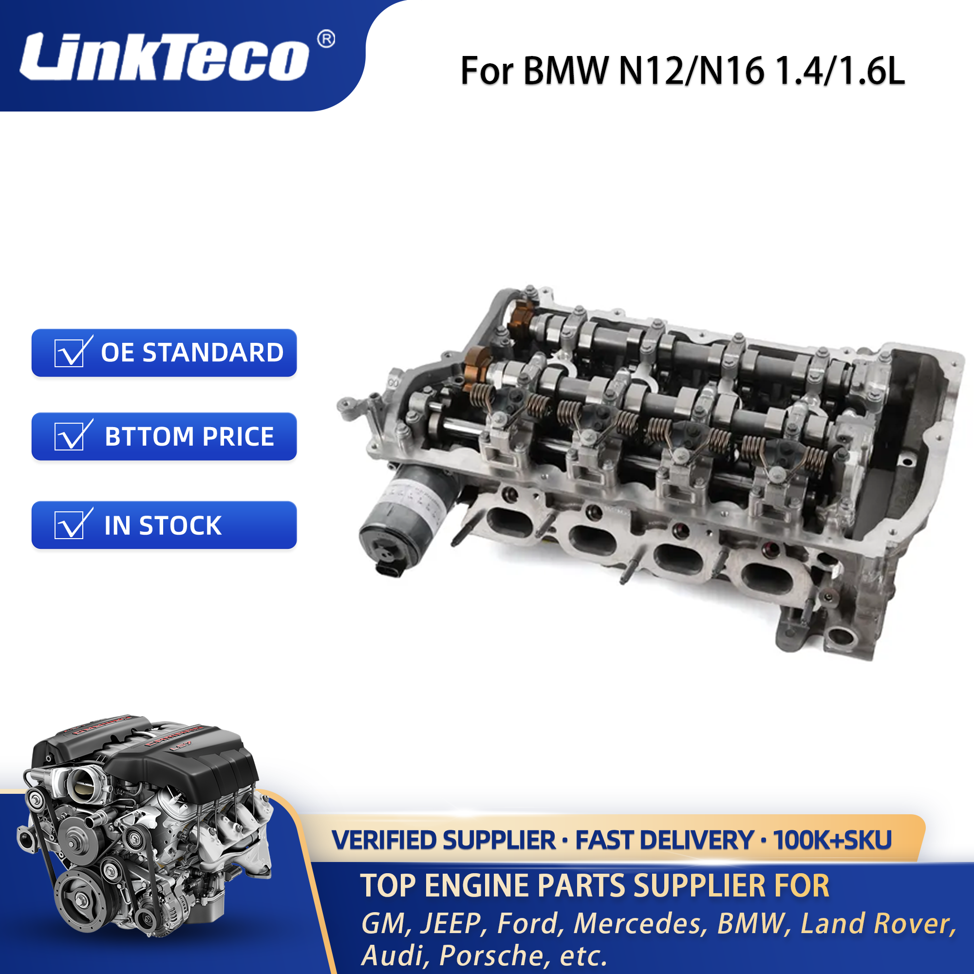 Linkteco Engine Cylinder Head& Bolts&Head Gasket Kit for BMW Mini Cooper N12 N16 1.4L 1.6L Turbo DOHC 11120427689 52283900