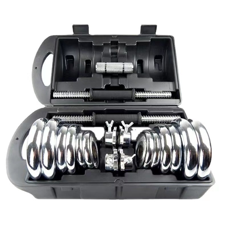 Fitness dumbbell set with metal connecting rod indoor fitness equipment electroplated dumbbell