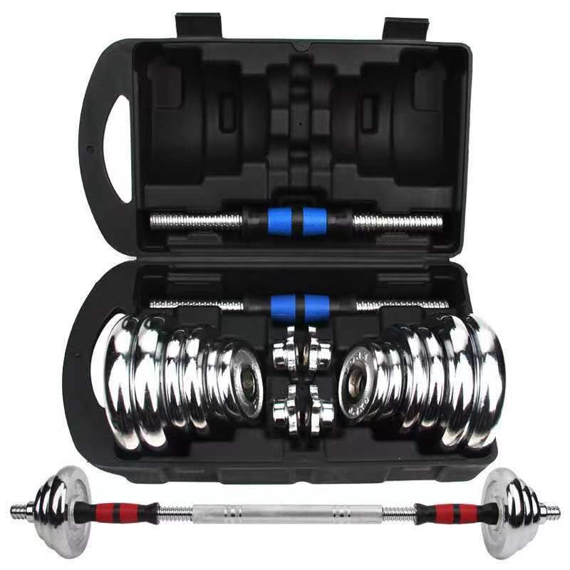 Fitness dumbbell set with metal connecting rod indoor fitness equipment electroplated dumbbell