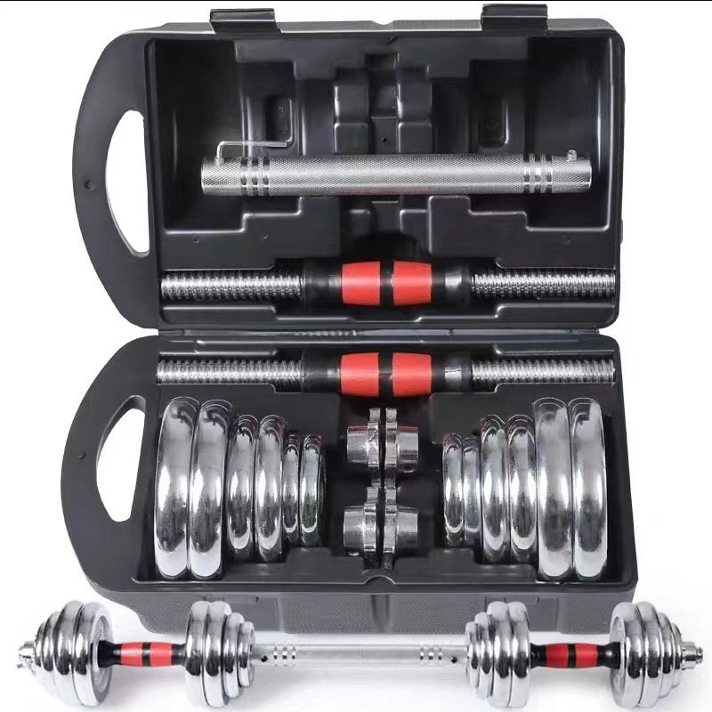 Fitness dumbbell set with metal connecting rod indoor fitness equipment electroplated dumbbell