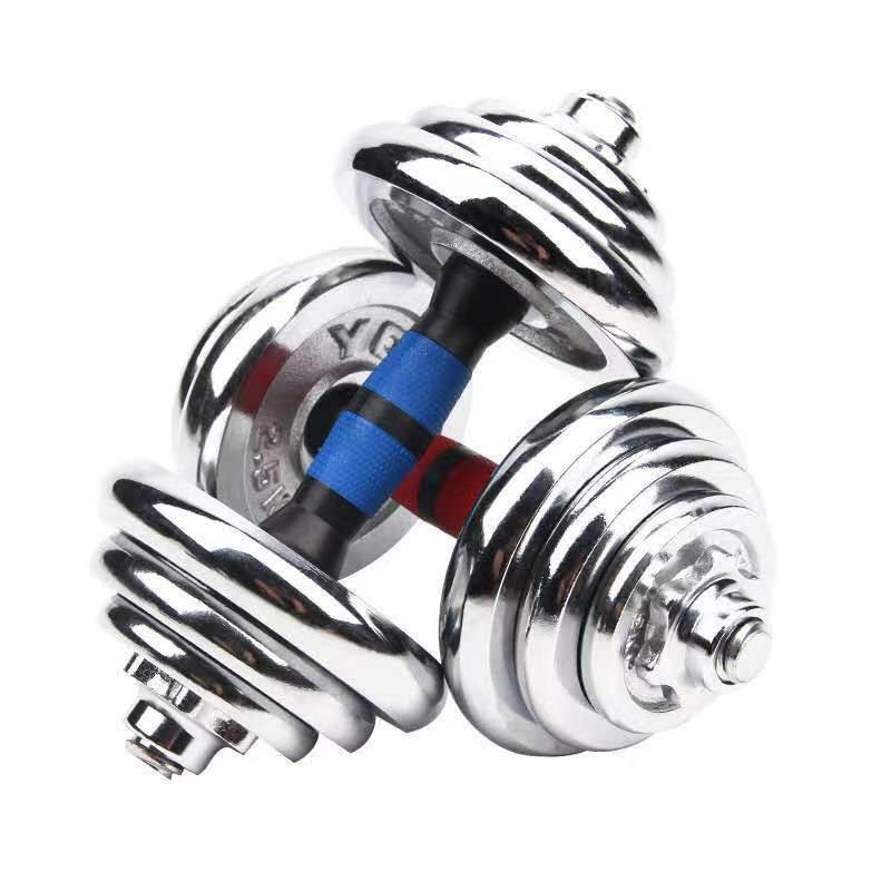 Fitness dumbbell set with metal connecting rod indoor fitness equipment electroplated dumbbell