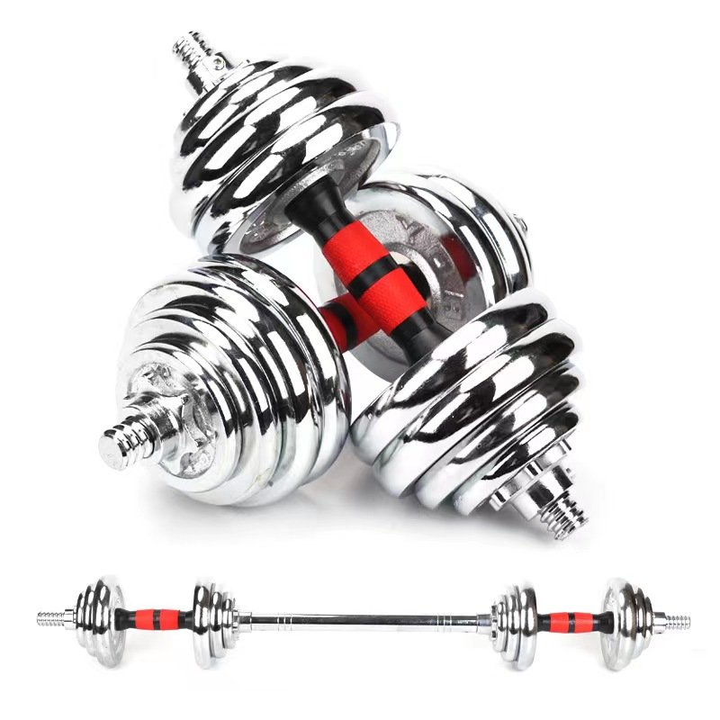 Fitness dumbbell set with metal connecting rod indoor fitness equipment electroplated dumbbell