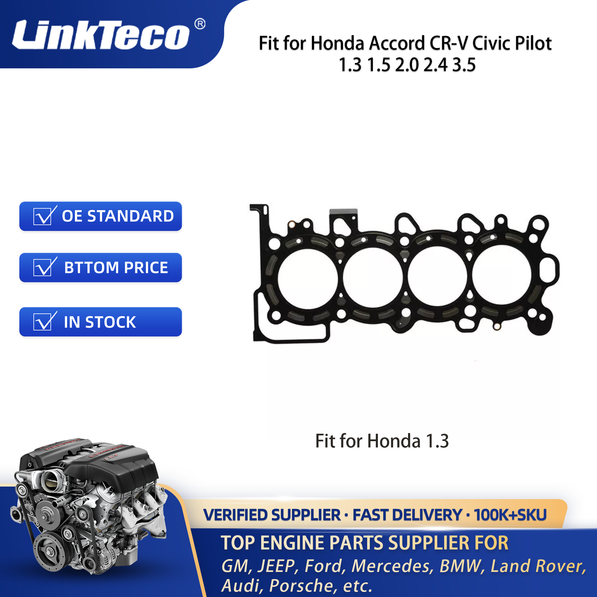 Linkteco cylinder head gasket Fit for Honda Accord CR-V Civic 1.3 1.5 2.0 2.4 3.5 26527PT 1225159B004 09-41015G 26244PT 26265PT