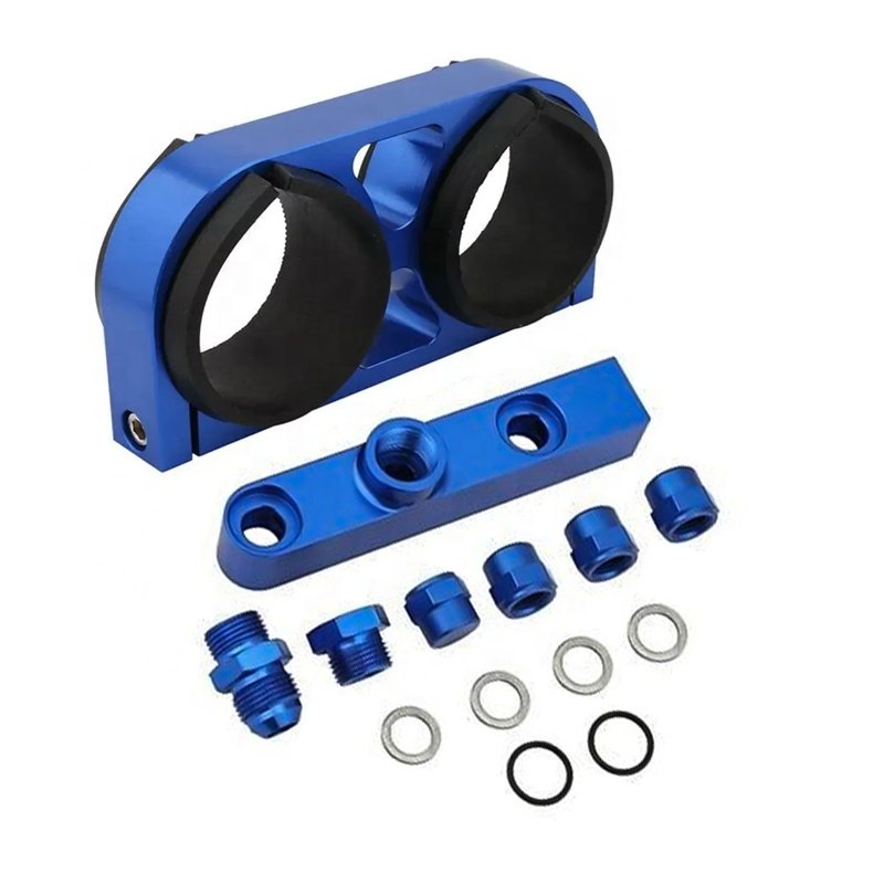 60mm Aluminum Twin Dual Double 044 Fuel Pump Bracket Billet Assembly Outlet Manifold for 044 fuel pump