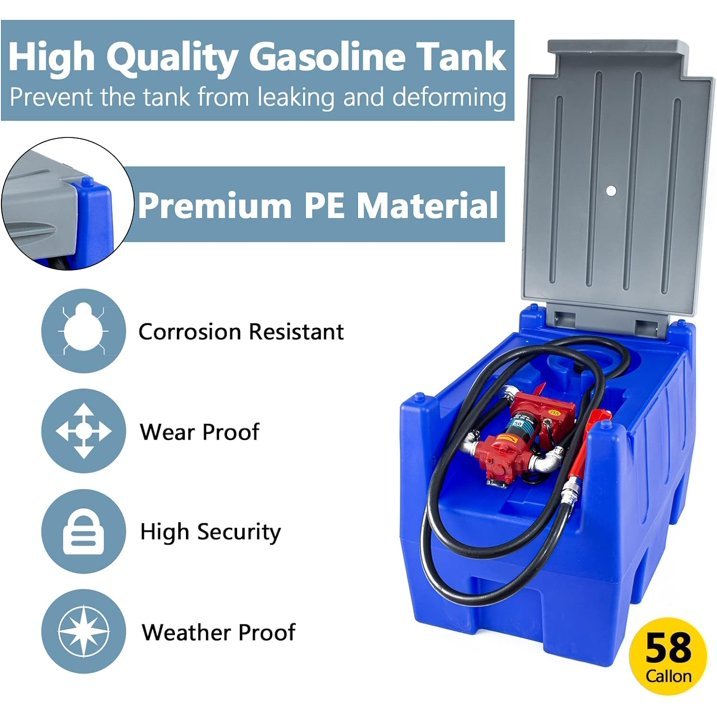 58 Gallon Gasoline Diesel Tank, Portable Diesel Fuel Transfer Tank with 12V Electric Pump for Diesel Transportation