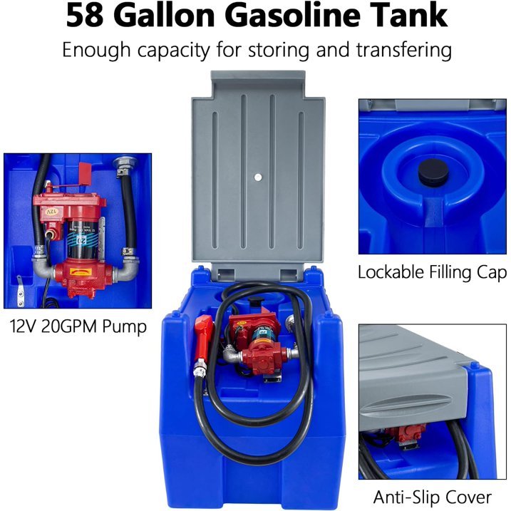 58 Gallon Gasoline Diesel Tank, Portable Diesel Fuel Transfer Tank with 12V Electric Pump for Diesel Transportation