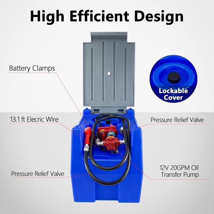 58 Gallon Gasoline Diesel Tank, Portable Diesel Fuel Transfer Tank with 12V Electric Pump for Diesel Transportation