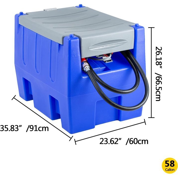 58 Gallon Gasoline Diesel Tank, Portable Diesel Fuel Transfer Tank with 12V Electric Pump for Diesel Transportation