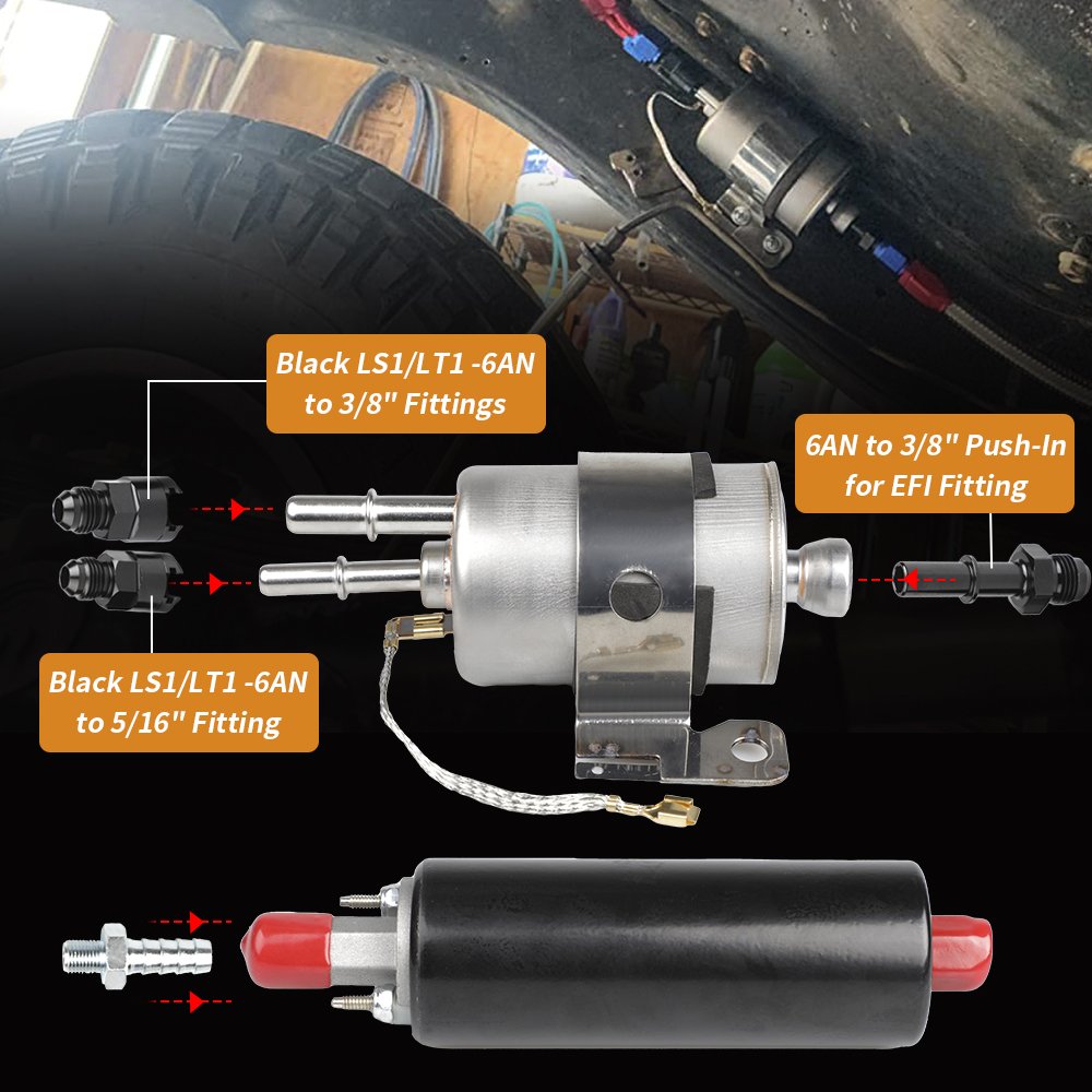 GSL392 Inline LS Fuel Pump & 58 PSI Fuel Filter Regulator EFI Conversion 255LPH High Pressure External Pump 6AN Fittings 400-939
