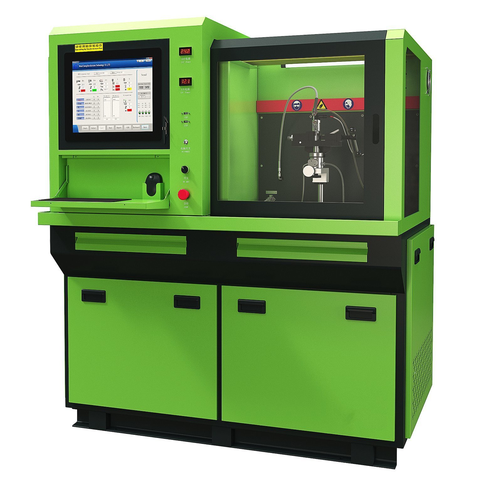 Common rail test bench with code creating function for injector and pump testing