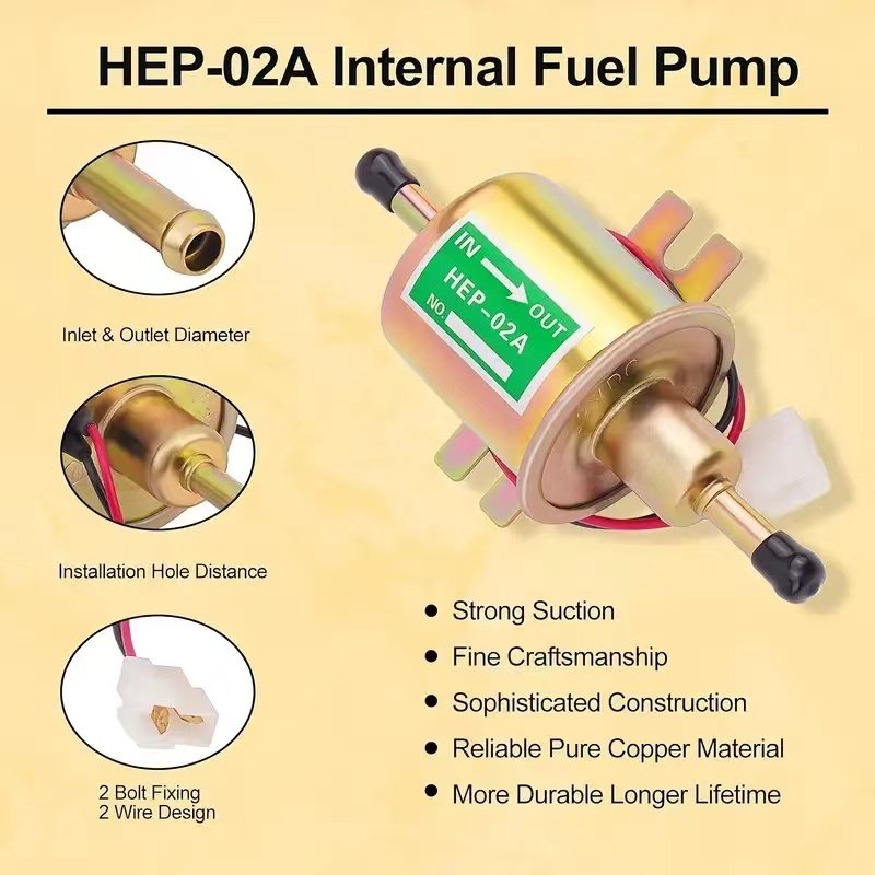 12V HEP-02A Electric Fuel Pump Golden Gas Diesel Fuel Pump Inline Low Pressure for car Motorcycle