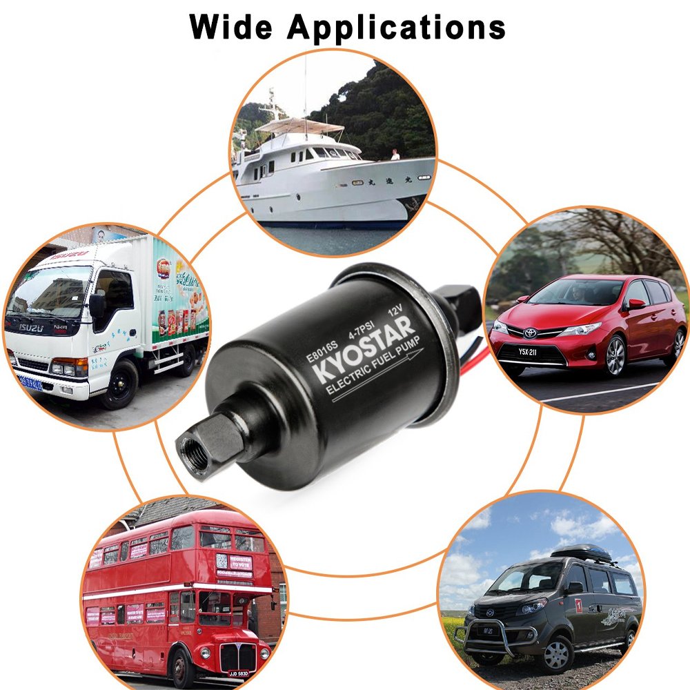 kyostar Universal Micro External Electric Fuel Pump Inline Low Pressure Pump E8012S 12V for Cars