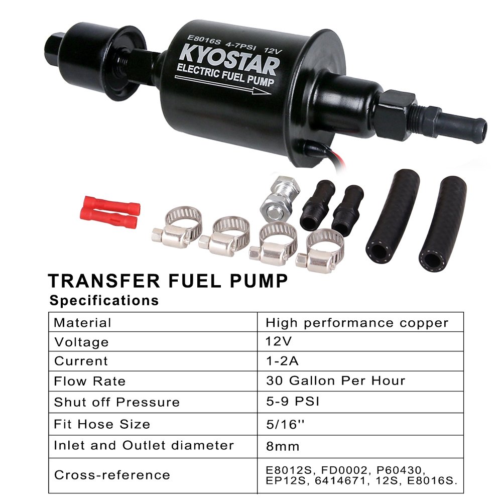 kyostar Universal Micro External Electric Fuel Pump Inline Low Pressure Pump E8012S 12V for Cars