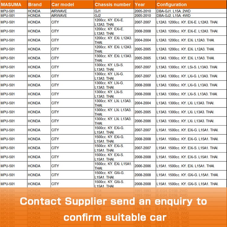MPU-501 MASUMA Auto Parts fuel pump 100L/h 3kg/cm2 17040-SR3-931 17045-SMG-E01 L577-13-350 1760A189 LF2L-13-350