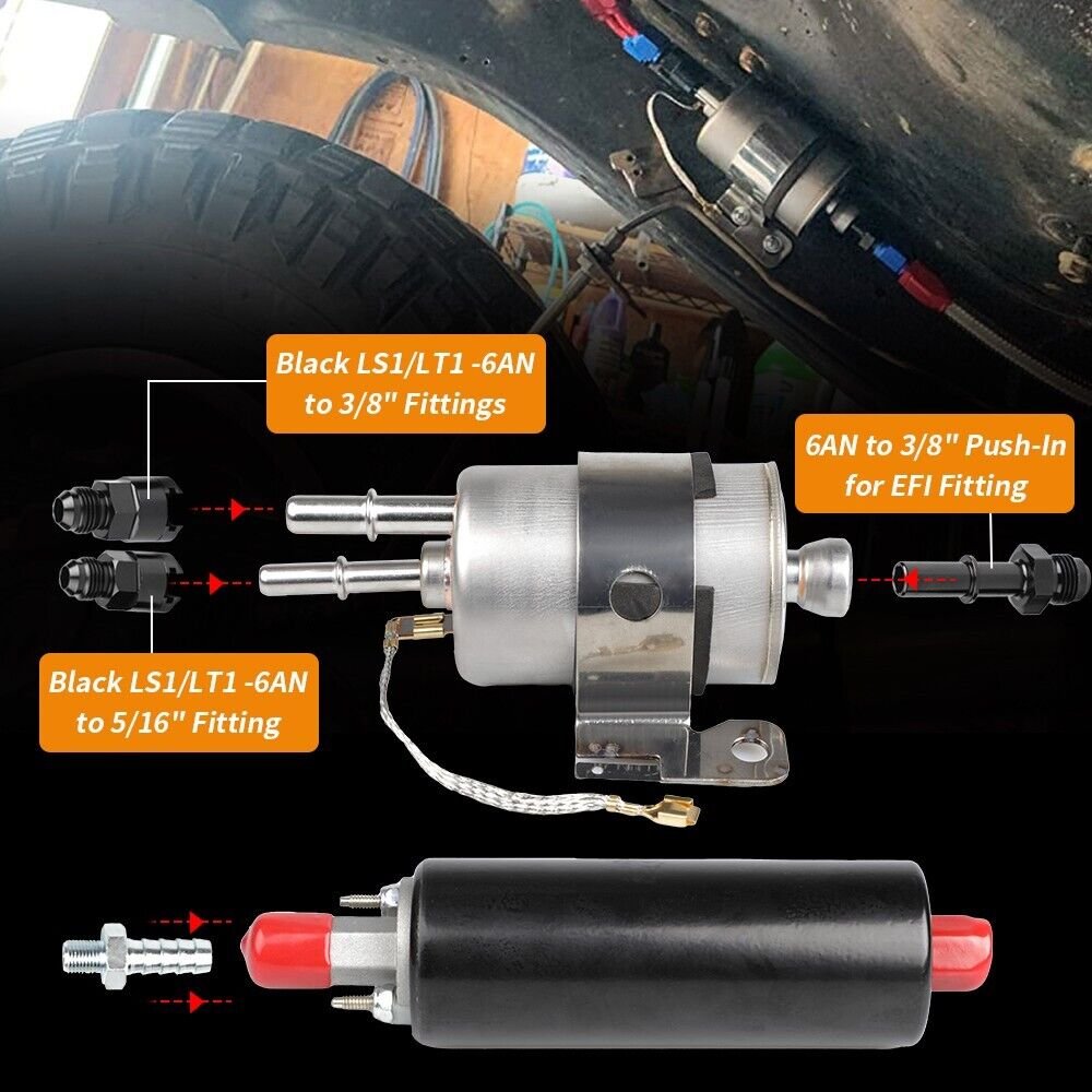 GSL392 255LPH Inline Fuel Pump & 58 PSI EFI Fuel Filter Regulator Kit With 6AN Fittings&3.9ft Fuel line Hose