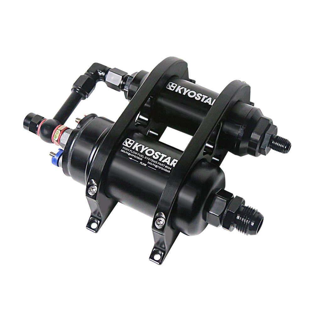 Kyostar 380LPH External Fuel Pump with Dual Mounting Bracket Kit and Filter AN8