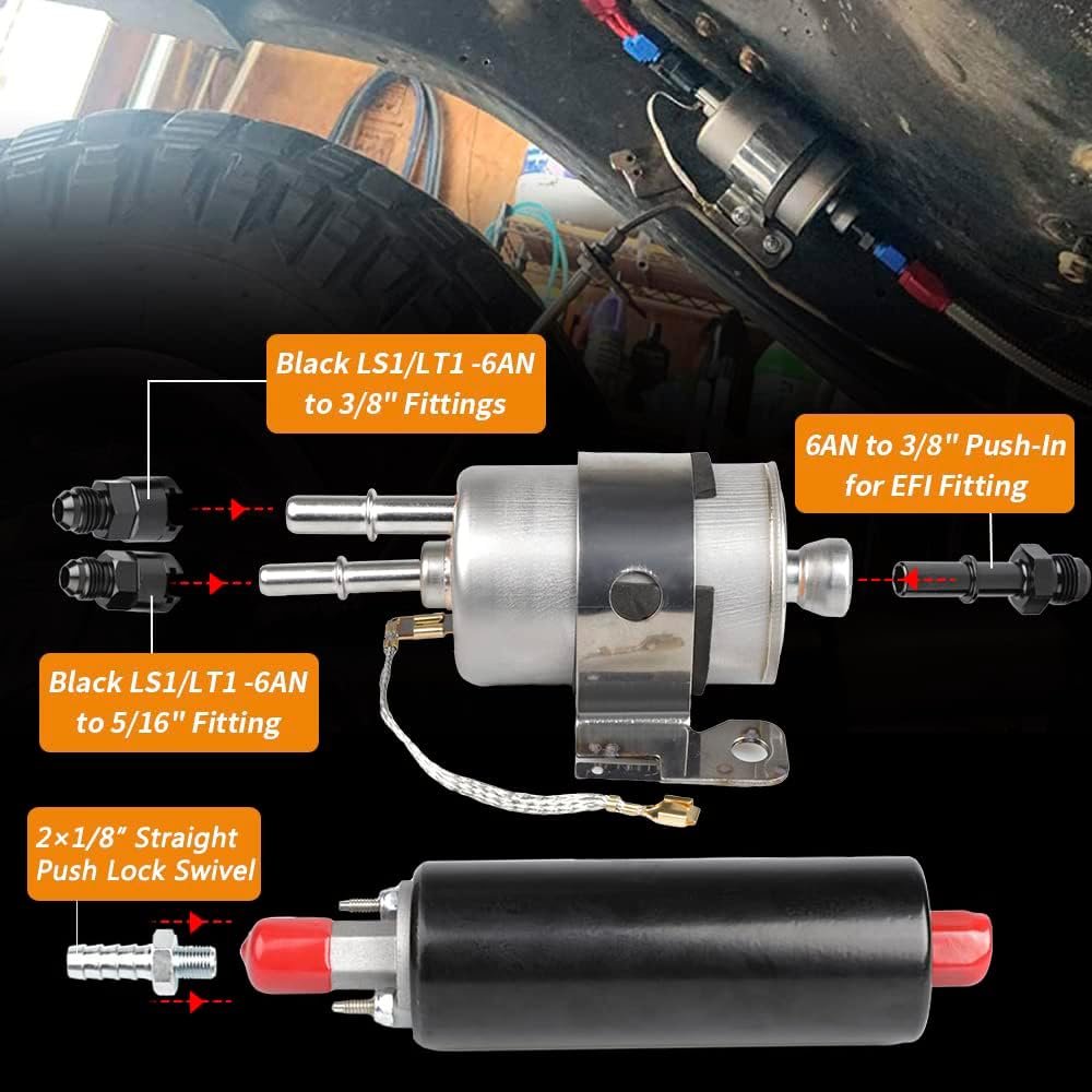 GSL392 255LPH Inline Fuel Pump & 58 PSI EFI Fuel Filter Regulator Kit With 6AN Fittings And Fuel line Hose