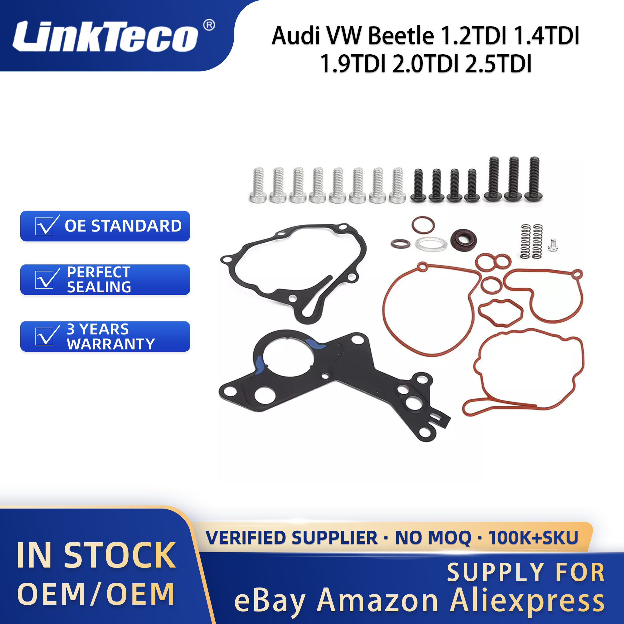 Linkteco Vacuum Fuel Tandem Pump Repair Gaskets Kit For VW Beetle Audi 1.2TDI 1.4TDI 1.9TDI 2.0TDI 2.5TDI 1998-2010 038145209
