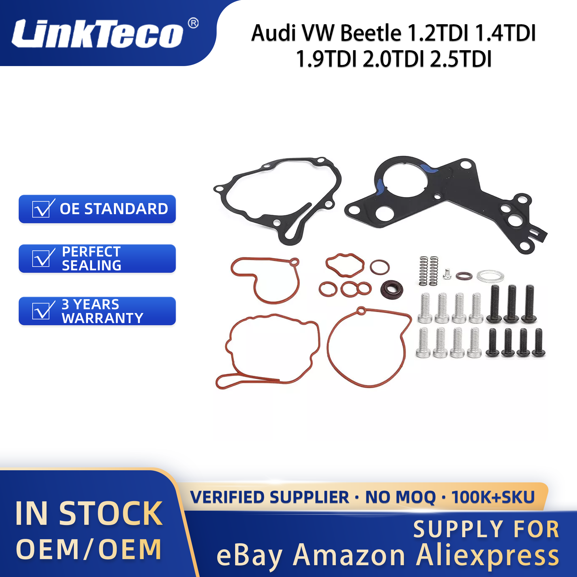 Linkteco Vacuum Fuel Tandem Pump Repair Gaskets Kit For VW Beetle Audi 1.2TDI 1.4TDI 1.9TDI 2.0TDI 2.5TDI 1998-2010 038145209