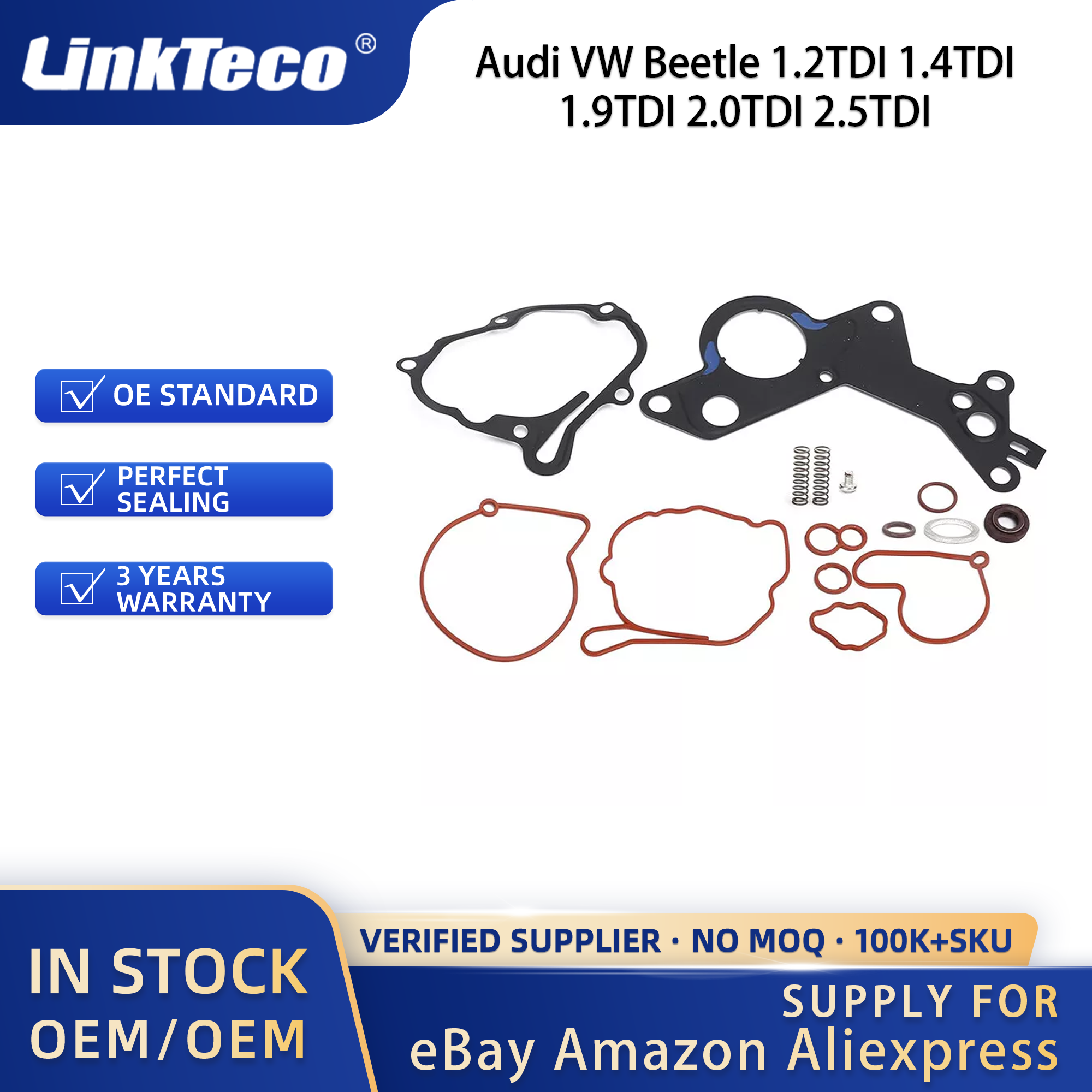 Linkteco Vacuum Fuel Tandem Pump Repair Gaskets Kit For VW Beetle Audi 1.2TDI 1.4TDI 1.9TDI 2.0TDI 2.5TDI 1998-2010 038145209