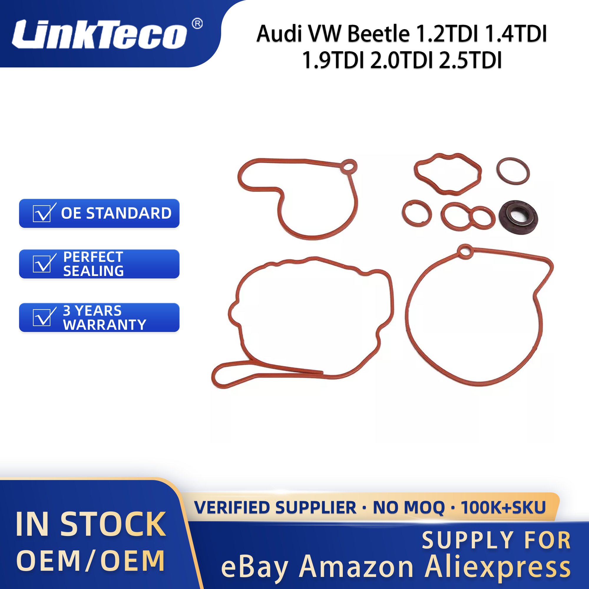 Linkteco Vacuum Fuel Tandem Pump Repair Gaskets Kit For VW Beetle Audi 1.2TDI 1.4TDI 1.9TDI 2.0TDI 2.5TDI 1998-2010 038145209