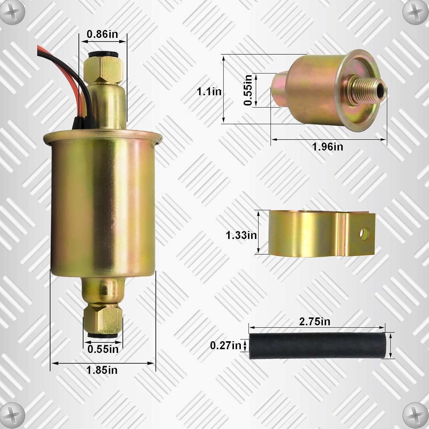 Universal Electric Fuel Pump Low Pressure 5-9 PSI 12V w/Installation Kit For Gas Diesel Inline HEP-02A E8012S E8016S