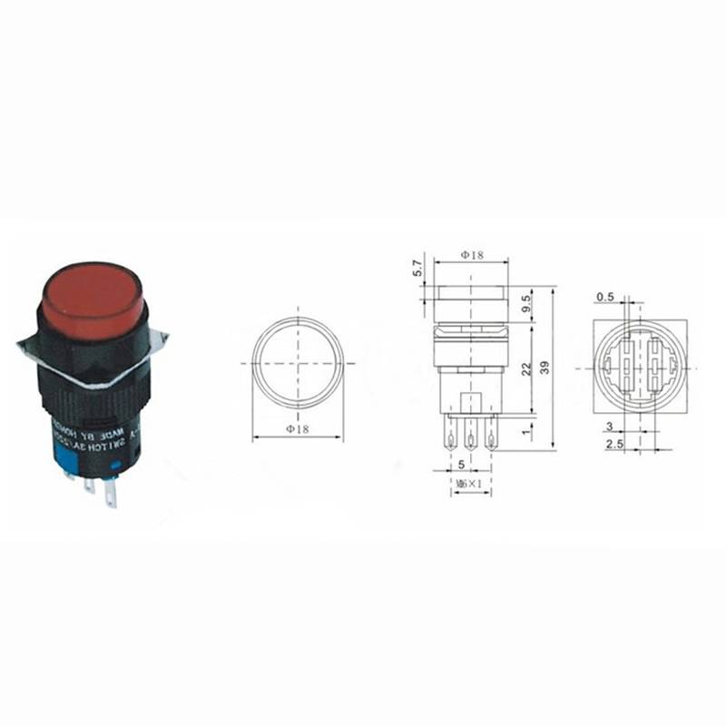 AB6-A self-locking 3-pin power supply start-moving AD16 button AL6-M reset 5-pin strap light 16mm switch LA16