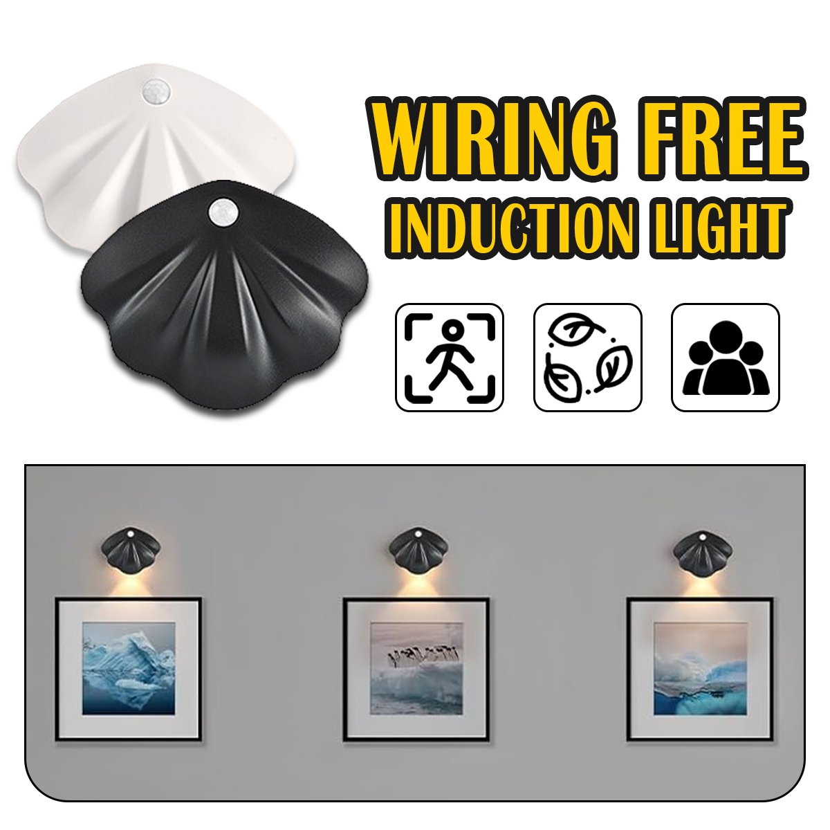 Led Night Light Shell Shape Lamp Sensor Adjustable Tricolor Rechargeable Wireless Battery Powered Bedroom Decoration Wall Light