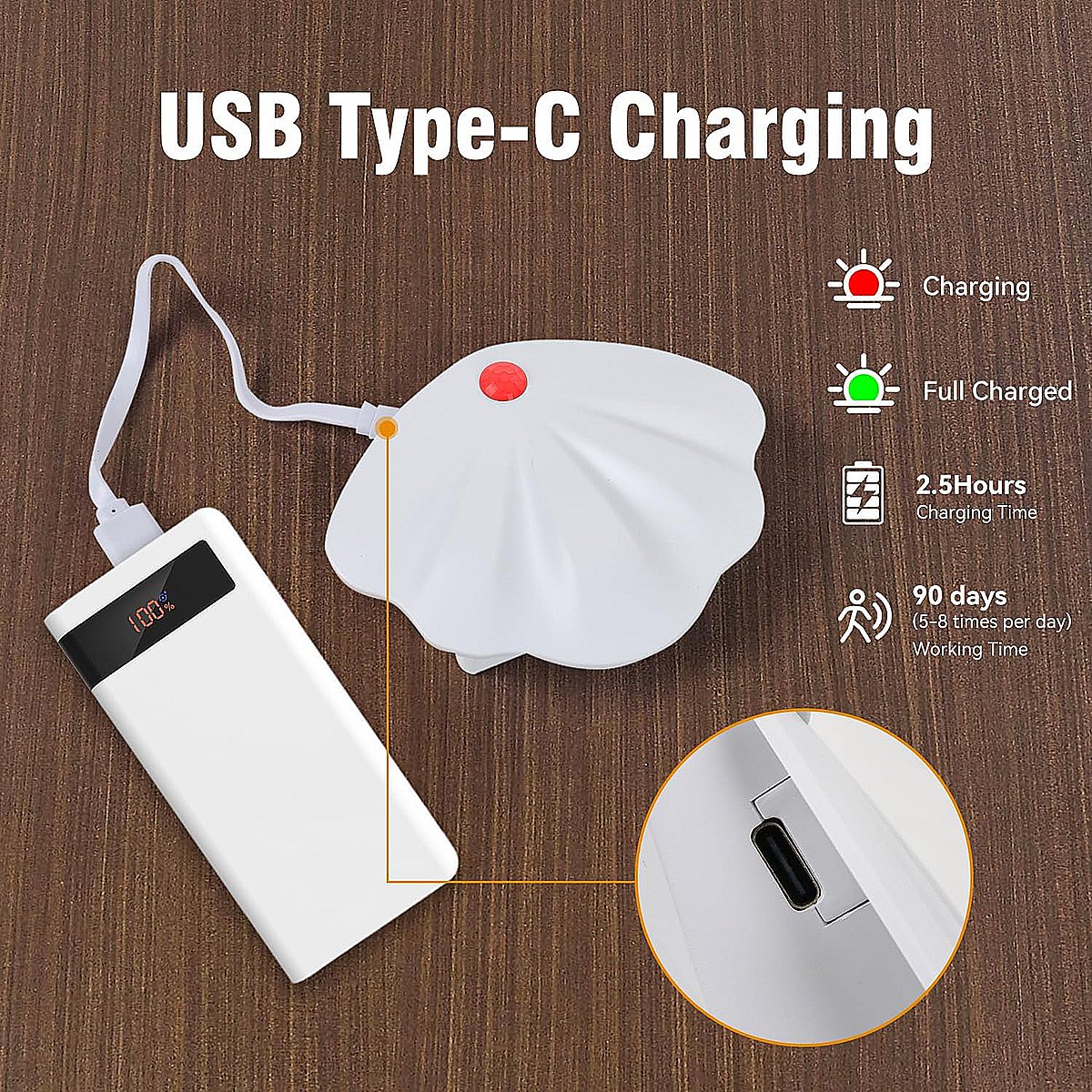 Led Night Light Shell Shape Lamp Sensor Adjustable Tricolor Rechargeable Wireless Battery Powered Bedroom Decoration Wall Light