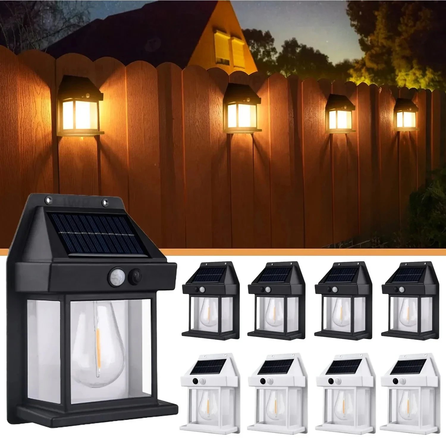 Solar Wall Light Tungsten Waterproof Wireless Motion Sensor Security Lamps Dusk to Dawn Exterior Lighting for Patio Porch Garage