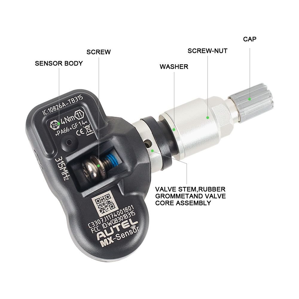 315MHz + 433MHz Vehicle Universal Tpms Sensor Autel Tire Pressure Monitoring Programmable Tpms Digital MX Sensor