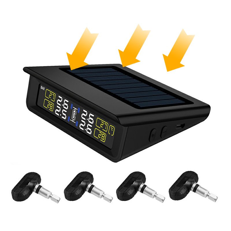 CAREUD Solar Power TPMS Wireless Car Tire Pressure Monitoring Intelligent System LED Display with 4 Internal Sensor