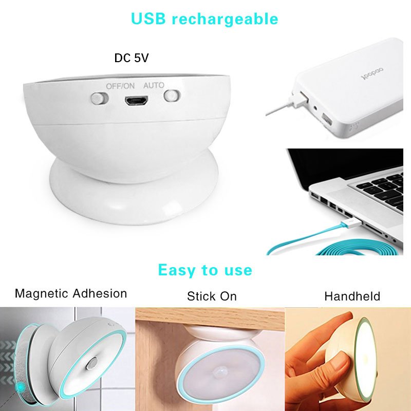 Smart Motion Sensor Night Light Wireless USB Rechargeable Wall Lights For Wardrobe Hallway Bathroom Bedroom Balcony Lighting
