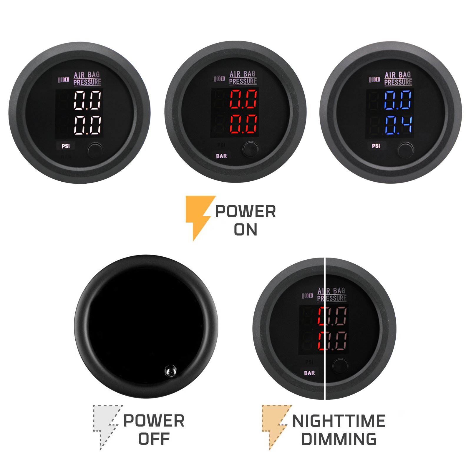 Universal Ultrathin 12V/24V Dual Pressure Air Pressure Gauge BAR PSI Air Suspension Air Ride With 2pcs 1/8NPT Sensors