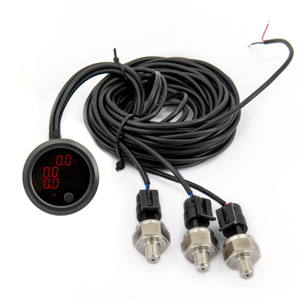 LED 3 In 1 Display Air Suspension Pressure Gauge PSI Universal Air Suspension 0-20 Bar With 3 Pieces 1/8NPT Electrical Sensors